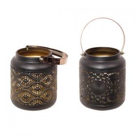 23cm Black & Gold Moroccan Lantern 2 Asstd