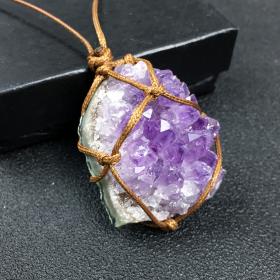 Amethyst cluster raw stone woven pendant（Random shipment）